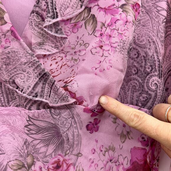 Vintage Y2K 2000s Worthington Ruffle Flower Floral Ruffle Silk Blouse Top Medium - Picture 8 of 8
